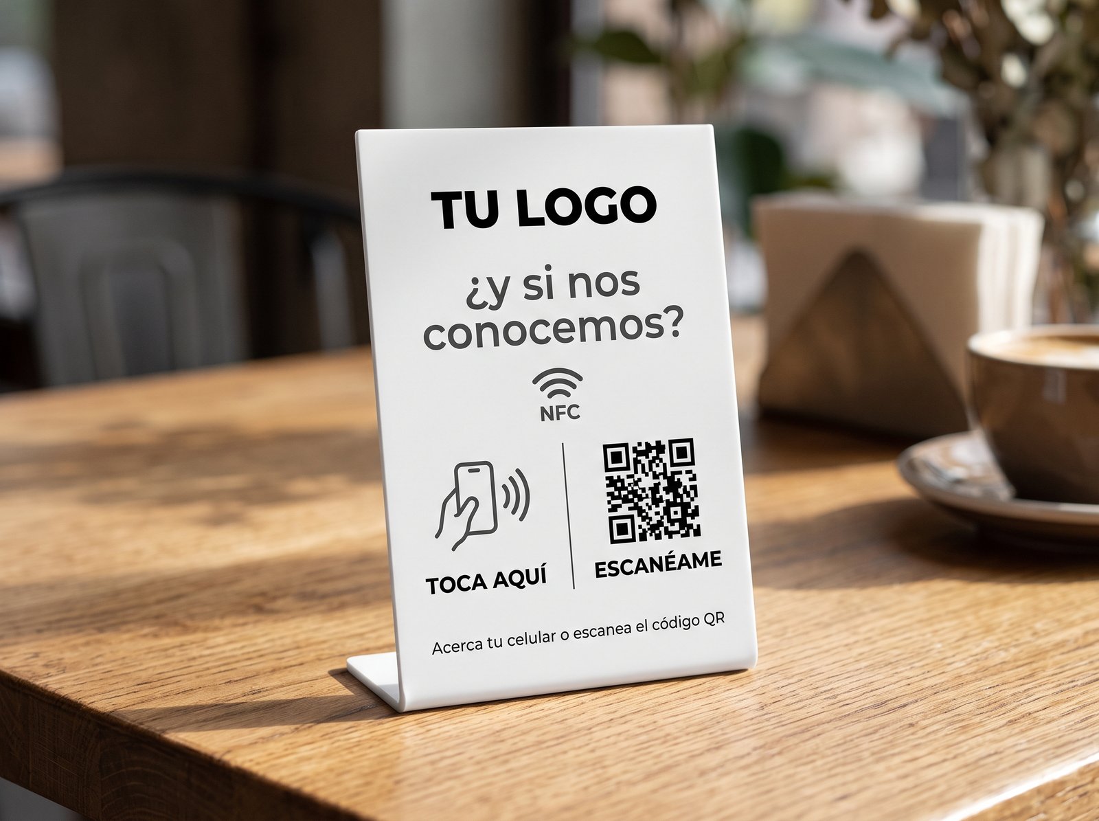 Ejemplo de expositor NFC sobre un mostrador